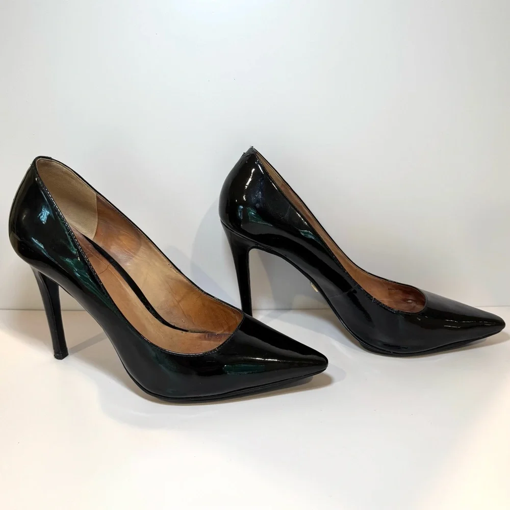 Pour La Victoire Black Patent Leather Stiletto Pump, Size 9